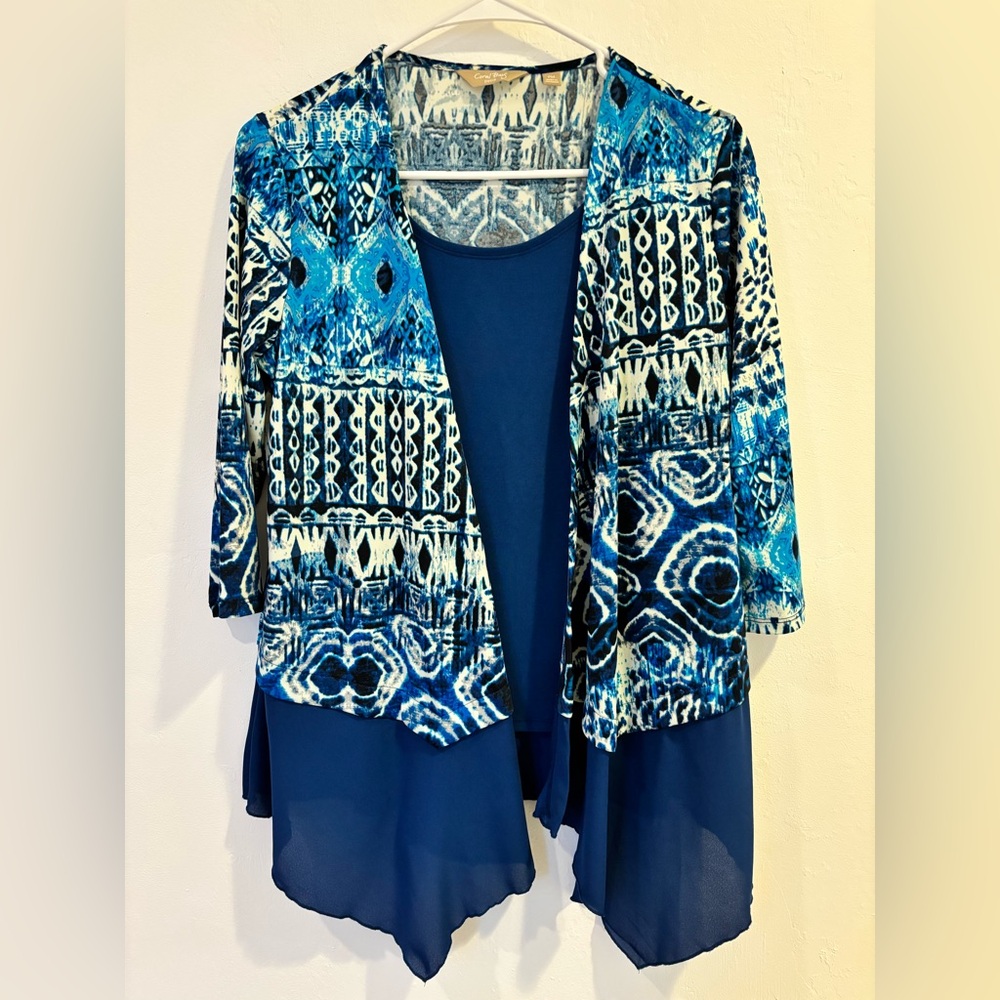Coral Bay Asymmetrical Blue and White Blouse